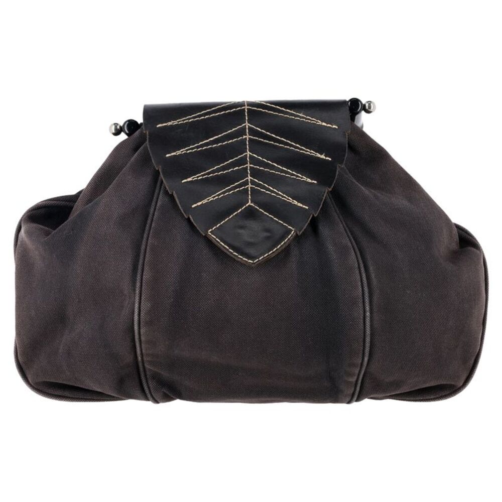 Max & Co. Leaf Flap Top handle Bag in Black Canvas
